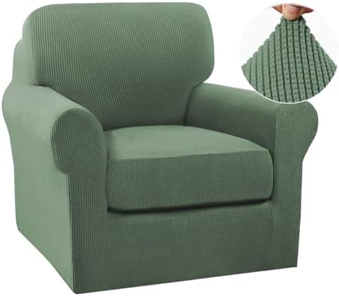Turquoize 2 Piece Chair Covers Chair Slipcovers for Living Room Small Armchair Chair Cover with Arms Washable Furniture Cover for Chairs Feature Thick Jacquard Fabric (Small Armchair, Loden Frost)