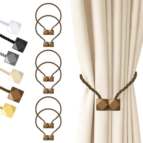 Hion Magnetic Curtain Tiebacks Dark Brown 6pcs, Curtain Holdbacks Hooks
