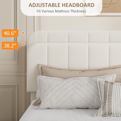 Garvee King Size Velvet Bed Frame with Adjustable Headboard, Beige