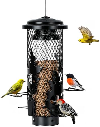 Gbekery Metal Squirrel Proof Bird Feeders for Outdoors Hanging, Black