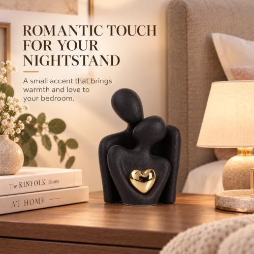 Mini Couple Statue, Ceramic Figurine for Shelf Decor, 3.15" Black