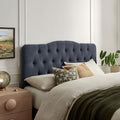 Modway Annabel Premium Linen Blend Queen Headboard in Denim - Soft Fabric Headboard Only with Diamond Button Tufting and 7 Height-Adjustable Positions