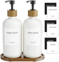 MASADI White Soap Dispenser Set with Tray, Dish and Hand soap Lotion Dispenser Set with Wooden Pump for Kitchen and Bathroom Decor for Counter, Modern Vintage Liquid Soap Dispensers