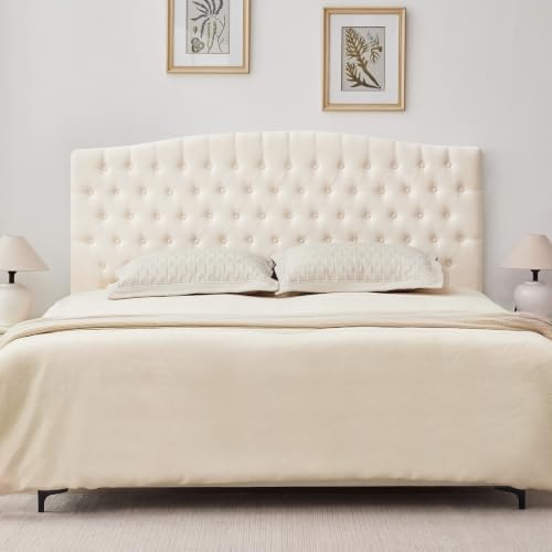 Tufted Linen King Headboard, Button Diamond Design Headboards, Beige