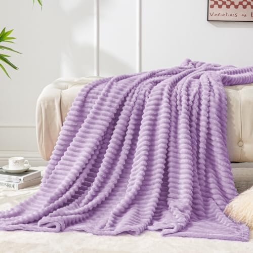 BEDELITE 3D Ribbed Lavender Fleece Throw Blanket for Couch, 50x70 Inch