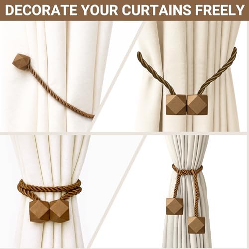 Hion Magnetic Curtain Tiebacks Dark Brown 6pcs, Curtain Holdbacks Hooks