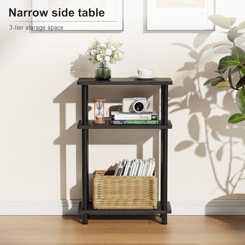 Apicizon Small Narrow Side Table, 3-Tier Skinny End Table, Black