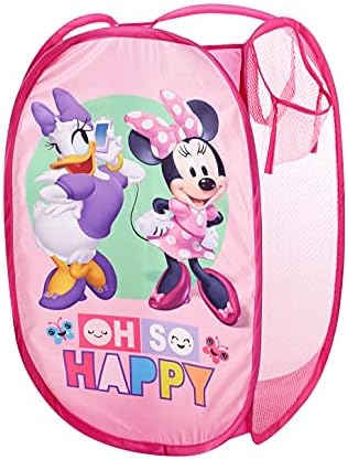 Disney Minnie Mouse Pop-Up Hamper,“Oh So Happy” Design, 21”H x 13.5”W x 13.5”L, Durable & Collapsible Laundry Basket with Carry Handles for Kids Room