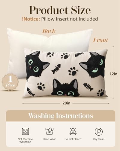 Embroidered Lumbar Pillow Cover 20x12 Inch, Cat Bone