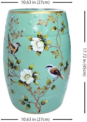 Ceramic Garden Stool, Oriole Among Azaleas Green Decor
