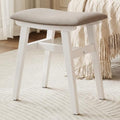 Solid Wood Vanity Stool, Padded Foot Stools Ottoman, White