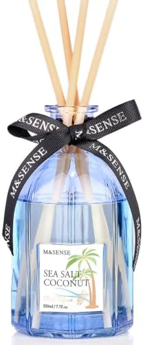 M&SENSE Reed Diffuser Set, Sea Salt Coconut, 7.7 oz Natural Essential Oil