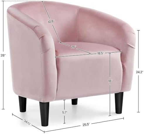 Yaheetech Small 25.5in Wide Velvet Barrel Accent Chair Bedroom, Pink