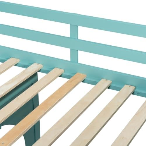 LUMISOL Full Size Loft Bed with Storage and Bookshelf, Playhouse Wooden High Sleeper Bed with Guardrails and Ladder, Space Saving Loft Bed for Kids Boys and Girls, Blue