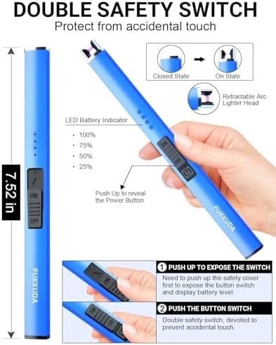 FUKKUDA Electric Candle Lighter, Rechargeable USB Arc Lighter for Candles, Fireplace, Camping BBQ, Christmas Stocking Stuffers, Birthday, Valentines Day and Easter Gifts for Women Men (Sapphire Blue)