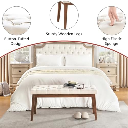 kinmars Tufted Entryway Bench for Bedroom End of Bed, 42.5", Beige