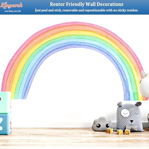 Large Watercolor Rainbow Wall Decals, Colorful Peel and Stick Vinyl Nursery Wall Decor, Removable Home Room Wall Decor Murals Stickers for Kids Girls Toddler Bedroom Living Room Playroom