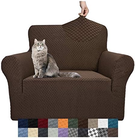 YEMYHOM Couch Cover Latest Jacquard Design High Stretch Sofa Chair Covers for Living Room, Pet Dog Cat Proof Armchair Slipcover Non Slip Magic Elastic Furniture Protector (Small, Dark Coffee)