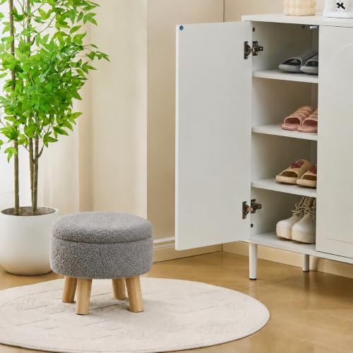 Wimarsbon Round Storage Ottoman,Footstool with Padded Seat and Wood Legs