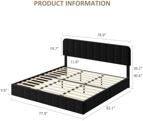 Garvee King Size Velvet Bed Frame with Adjustable Headboard, Black