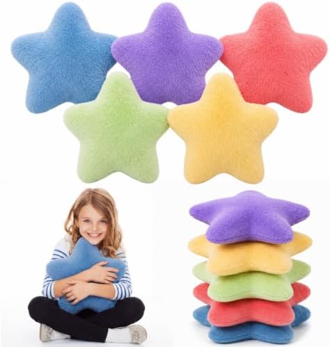 Soaoo 5 Pcs Star Fluffy Pillow Star Shape Pillow, Rainbow Collection