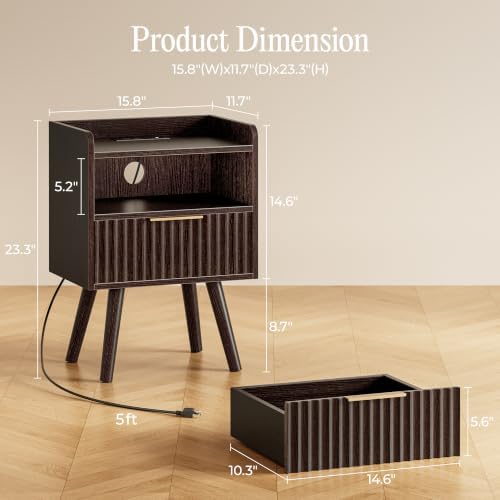 Huuger Nightstand Set of 2 with Charging Station, USB-C Port, End Tables