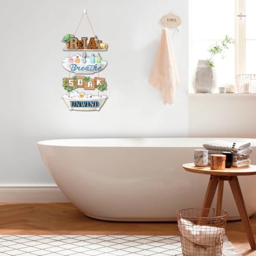 HLNIUC Funny Bathroom Quote Wood Hanging Plaque