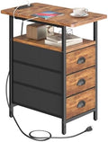 sthmec End Table with Charging Station, Side Tables Livingroom with USB Ports and Outlets,Narrow Nightstands Bedside Tables with 3 Drawers for Small Space,Slim Sofa Table Bedroom,Rustic Brown