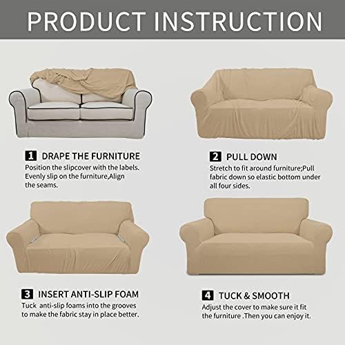 Easy-Going Stretch Oversized Loveseat Couch Covers Washable Sand