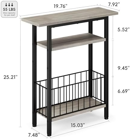 Vagusicc Narrow Side Table, Skinny Side Table for Couch, 3-Tier Small End Table for Small Spaces, Bed Side Tables with Storage, 25.2" Tall Slim Nightstand Bedside table for Living Room Bedroom, Greige