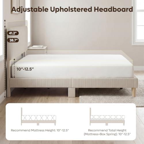 Bestier King Size Bed Frame with Headboard LED Lighting,Upholstered,Beige