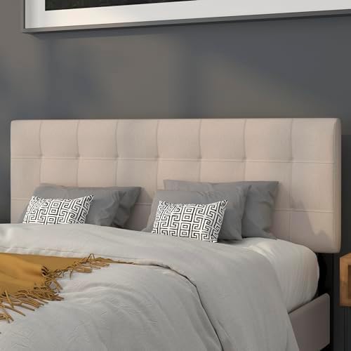 EMMA + OLIVER Beige Queen Quilted Tufted Headboard