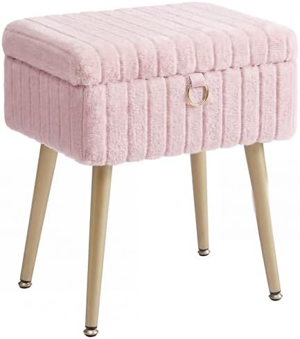 SONGMICS Vanity Stool Chair with Storage, Metal Legs, Max. Load 440 lb