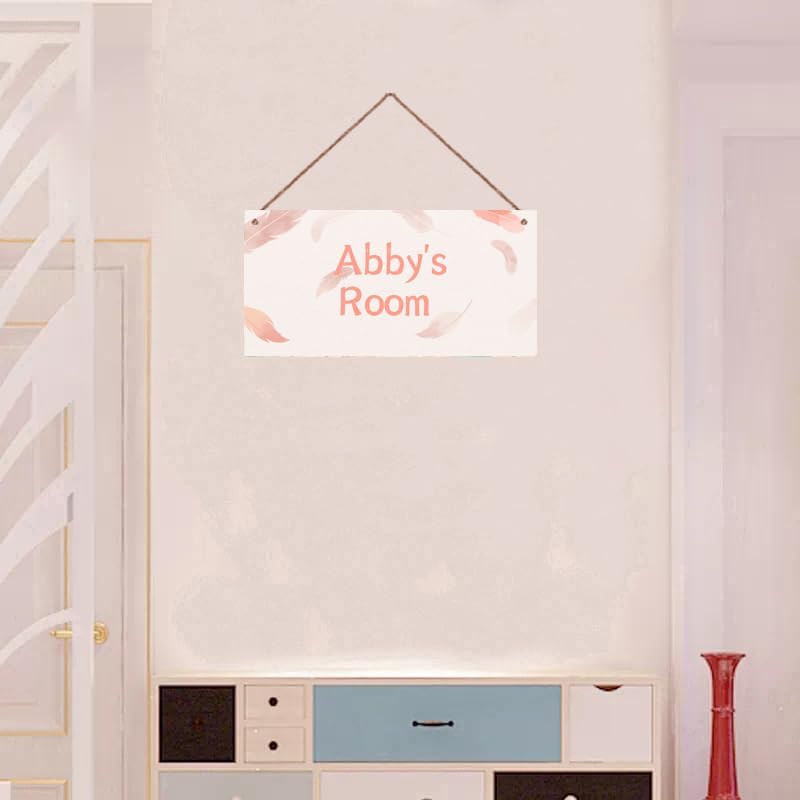Personalized Feather Sign Pink Cartoon Themed For Kids Room Boys Bedroom Door Decor,Custom Name Wall Art Decor Decorative Plate for Nursery Little Man Cave