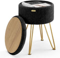 Round Ottoman with Storage, Boucle Storage Ottoman, Foot Stool Ottomans, Makeup Vanity Stool, Small Ottomans Foot Rest, Modern Vanity Stools for Living Room and Bedroom, Black