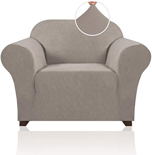 PrinceDeco Stretch Chair Cover Chair Slipcovers with Arms 1-Piece Chair Sofa Slipcovers or Living Room Non Slip Armchair Cover Furniture Protector Dogs Pet Friendly(Armchair,Taupe)