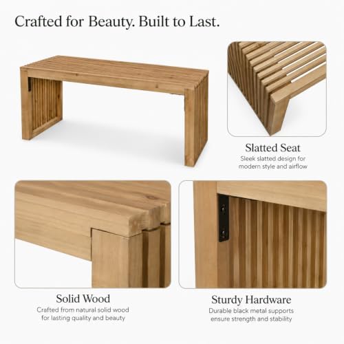 SwallowLiving Solid Wood Slatted Bench 40" Farmhouse Entryway Seat