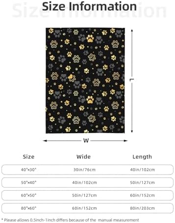 Gold Dog Paw Print Fleece Throw Blanket Ultra Soft Cozy Decorative Flannel Blanket for Home Bed Couch Chair Travel 50x40in