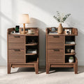 Nightstand with Charging Station, Fluted Night Stand Set of 2