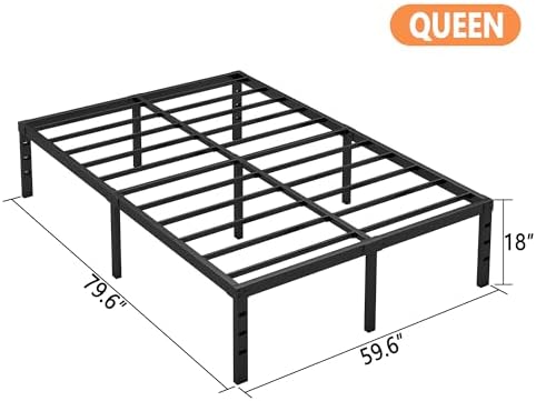 Hafenpo 18 Inch Queen Bed Frame, Under Bed Storage, Black
