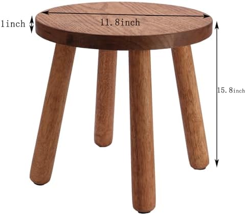 Solid Wooden Stool,Plant Stand,Step Stool,Light Walnut,15.8" H