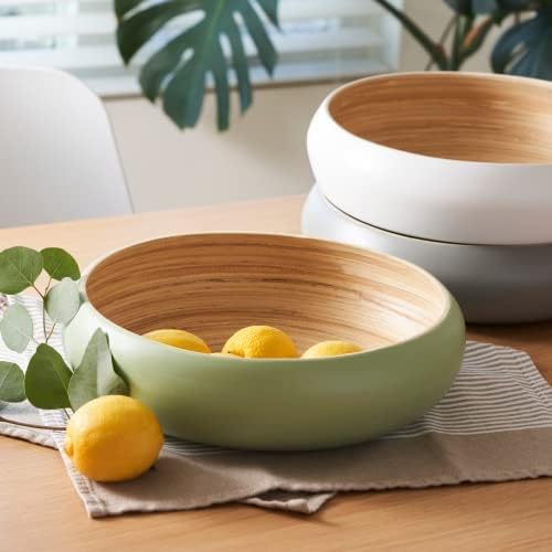 Fruit Bowl for Kitchen Counter – Handmade Spun Bamboo, Large 11.75" Fruit Basket, Eco-Friendly Decorative Serving Bowl for Home Decor, Produce Storage & Centerpiece (Sage)