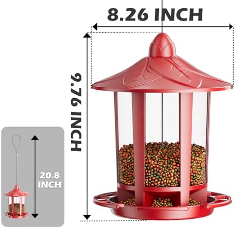 Birdream Bird Feeders for Outdoor Hanging, Assembly Required, 1-Min Easy Setup, Charming Castle Design, Attracting Cardinals Chickadees Goldfinches & Sparrows - Red