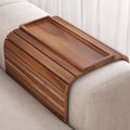 Acacia Wood Folding Sofa Arm Tray with Anti-Slip Pad