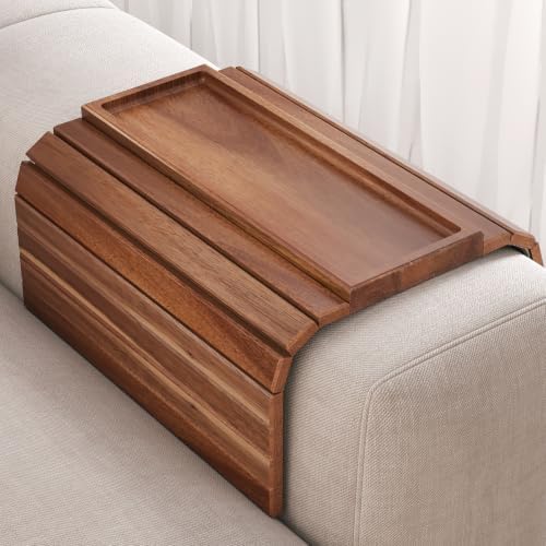 Acacia Wood Folding Sofa Arm Tray with Anti-Slip Pad