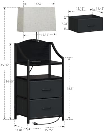 Evermagin 45" Tall Night Stand with Charging Station & Light