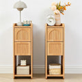 Narrow Nightstand Set of 2, Wooden Small 2 Drawer Nightstand, Slim Side End Table, Skinny Bedside Table, Mid Century Modern Night Stand with Drawers for Bedroom (Yellowish Natural)