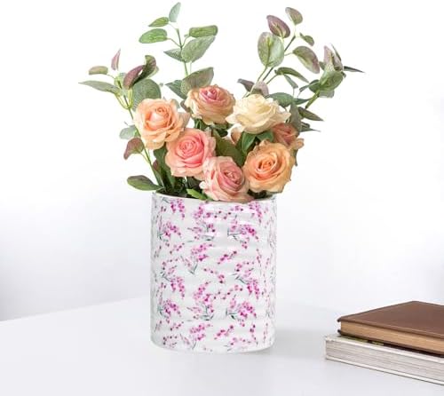Kitchen Utensil Holder,7.2-inch Extra Large Sturdy Ceramic Cherry Floral Pattern Utensil Crock,Cooking Utensil Organizer for Kitchen Counter Decor,Storage Caddy Farmhouse Gift Pink Blossom