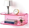 Acrylic Floating Nightstand, Wall Mounted Bedside Table (Pink, 15.7”×9.4“×5.9”)