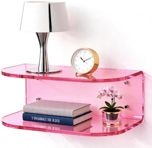 Acrylic Floating Nightstand, Wall Mounted Bedside Table (Pink, 15.7”×9.4“×5.9”)